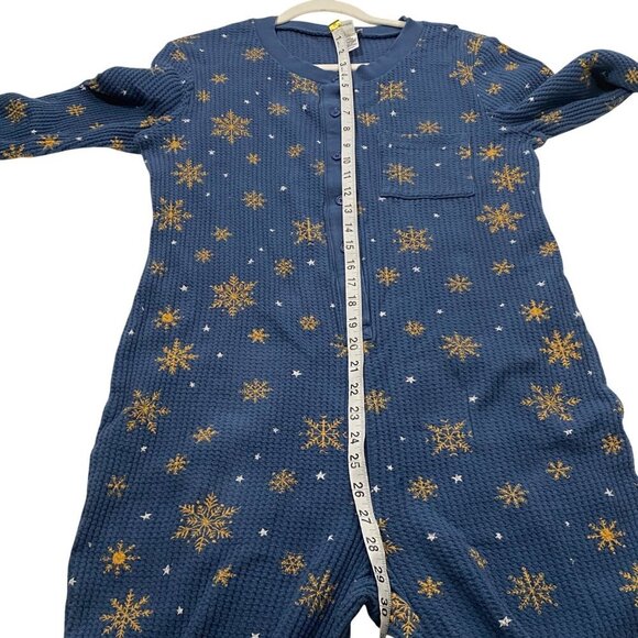 Sundance Blue Snowflake Print One-Piece Pajama Suit waffle knit Ribbed Size L - Picture 10 of 11